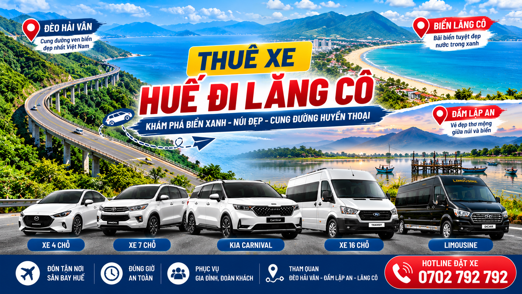 thuê xe huế đi lăng cô, đèo hải vân, đầm lập an
